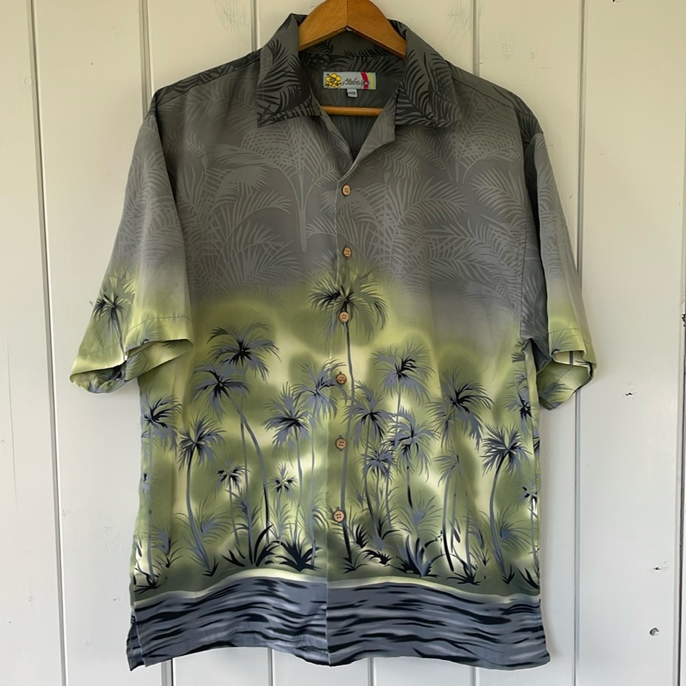 Aloha Joe Hawaiian Shirt Short Sleeve Grey Green Soft
